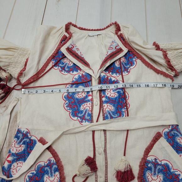 Lace the label linen paisley floral embroidered mini dress bishop sleeve boho - Picture 5 of 11